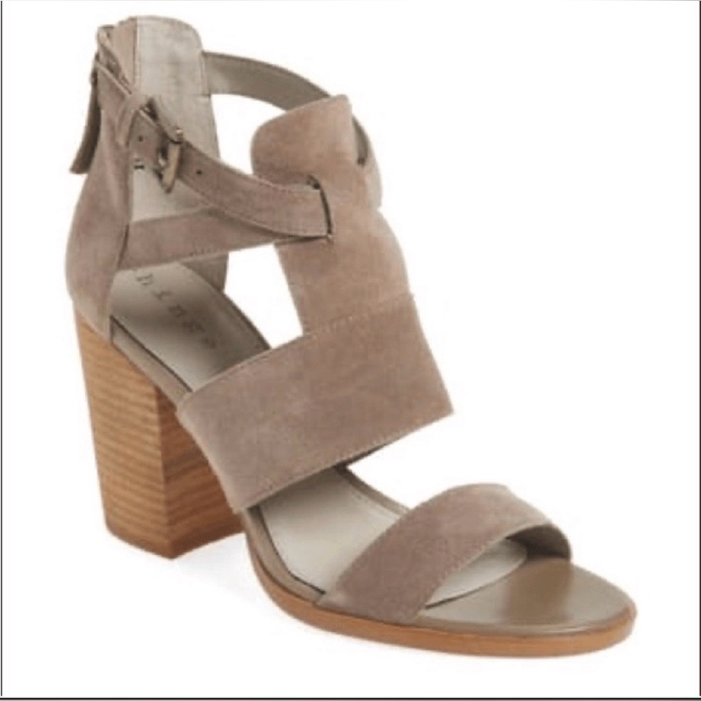 Hinge Cora Block Suede Platform with Wood Stacked Heel in Taupe